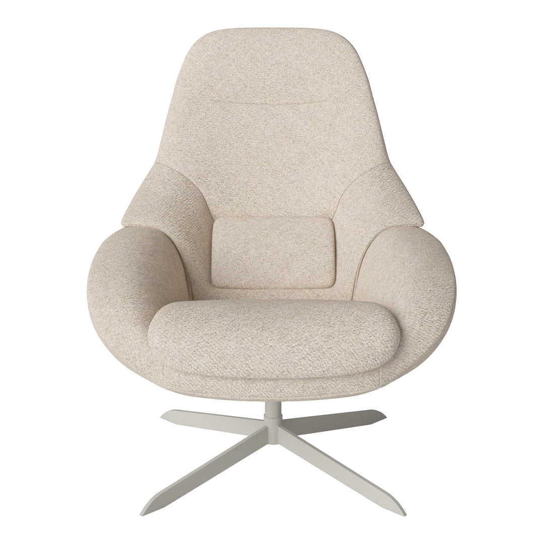 Fauteuil de salon pivotant contemporain en tissu ou en cuir, avec forme incurvée ergonomique pour le salon