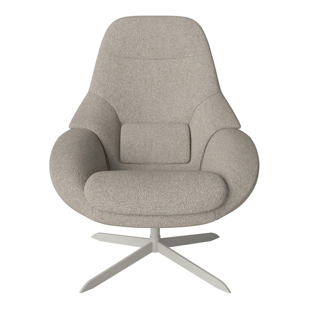 Fauteuil de salon pivotant contemporain en tissu ou en cuir, avec forme incurvée ergonomique pour le salon