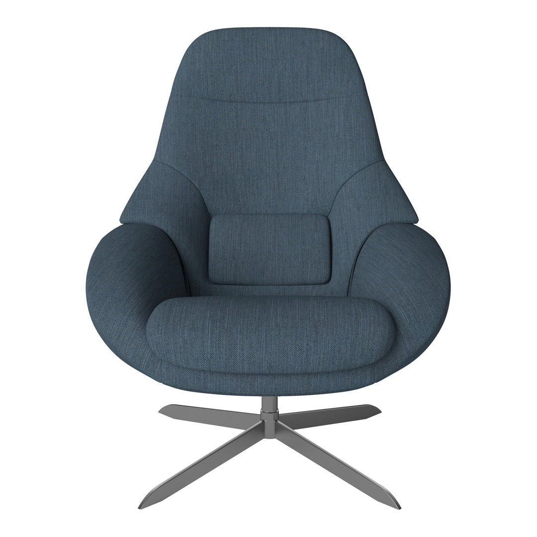 Fauteuil de salon pivotant contemporain en tissu ou en cuir, avec forme incurvée ergonomique pour le salon