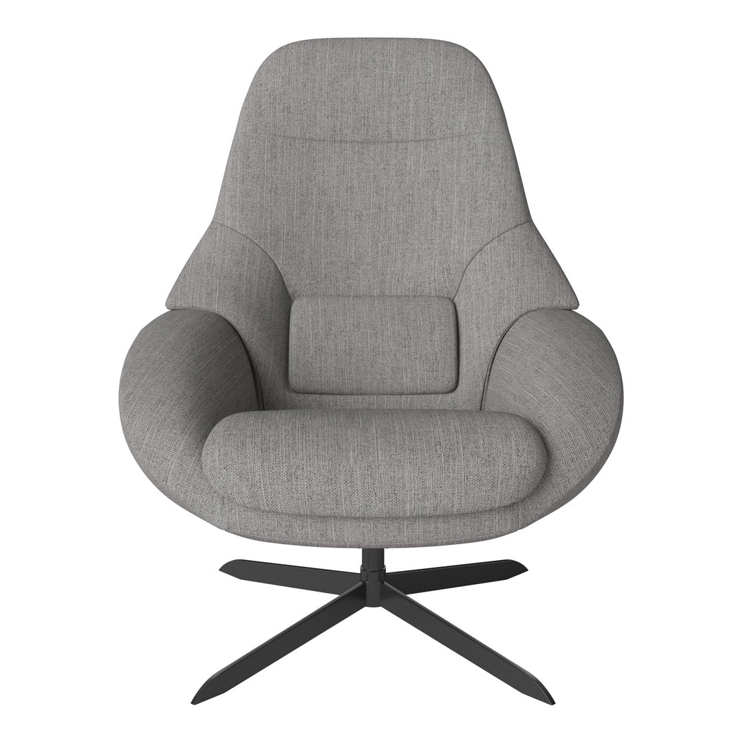 Fauteuil de salon pivotant contemporain en tissu ou en cuir, avec forme incurvée ergonomique pour le salon