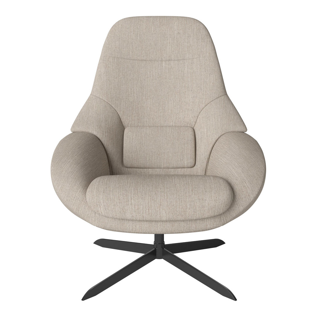 Fauteuil de salon pivotant contemporain en tissu ou en cuir, avec forme incurvée ergonomique pour le salon