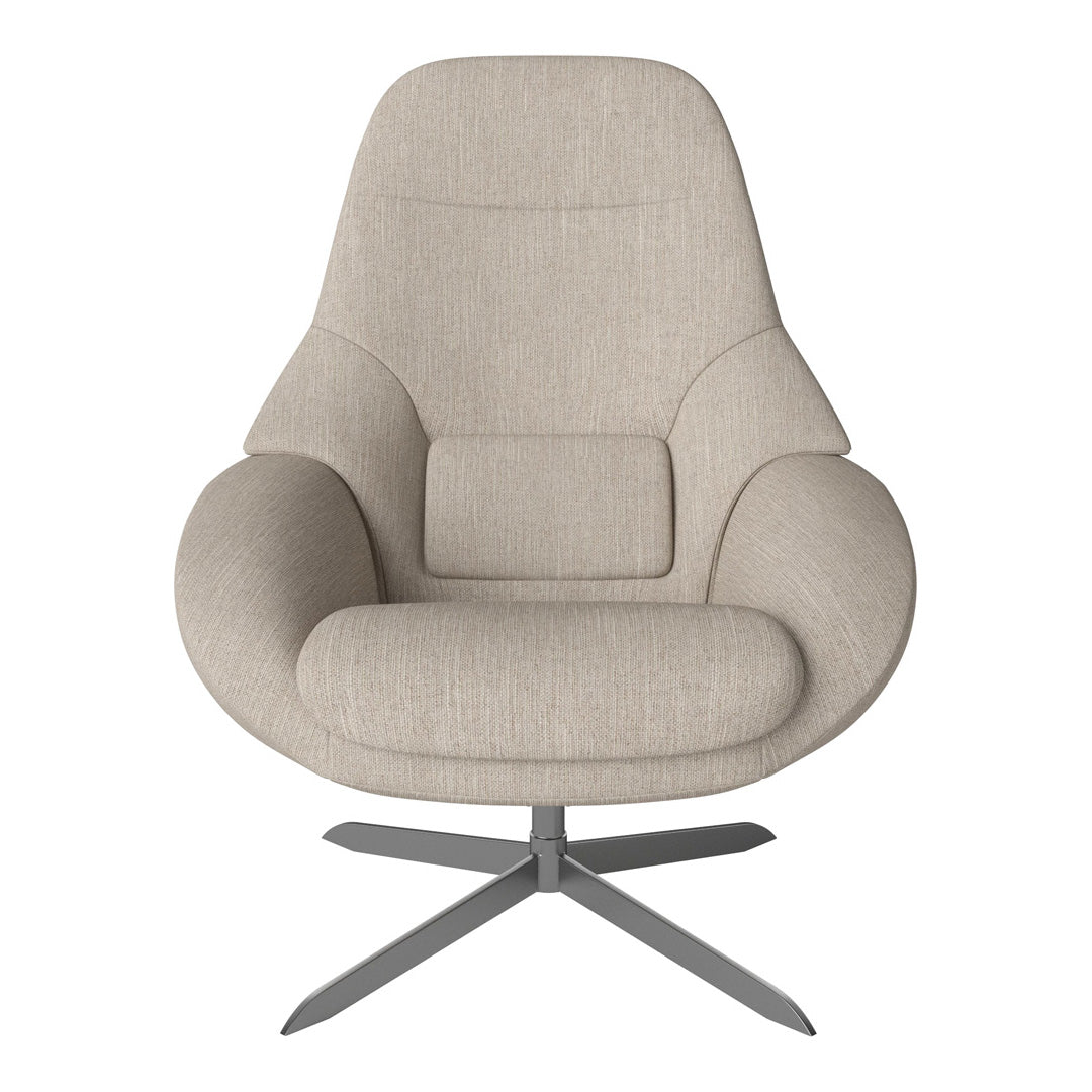 Fauteuil de salon pivotant contemporain en tissu ou en cuir, avec forme incurvée ergonomique pour le salon