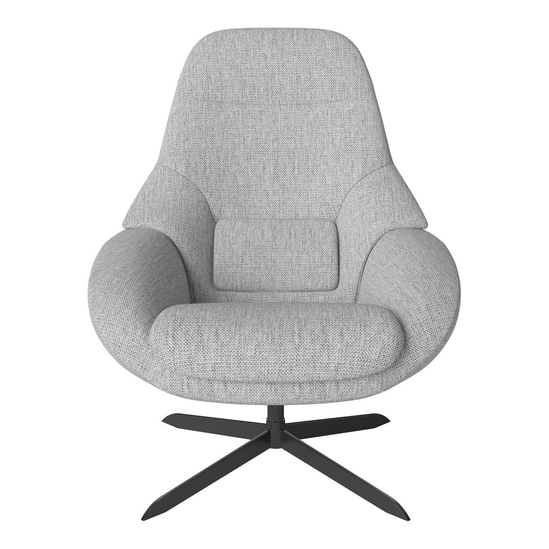 Fauteuil de salon pivotant contemporain en tissu ou en cuir, avec forme incurvée ergonomique pour le salon