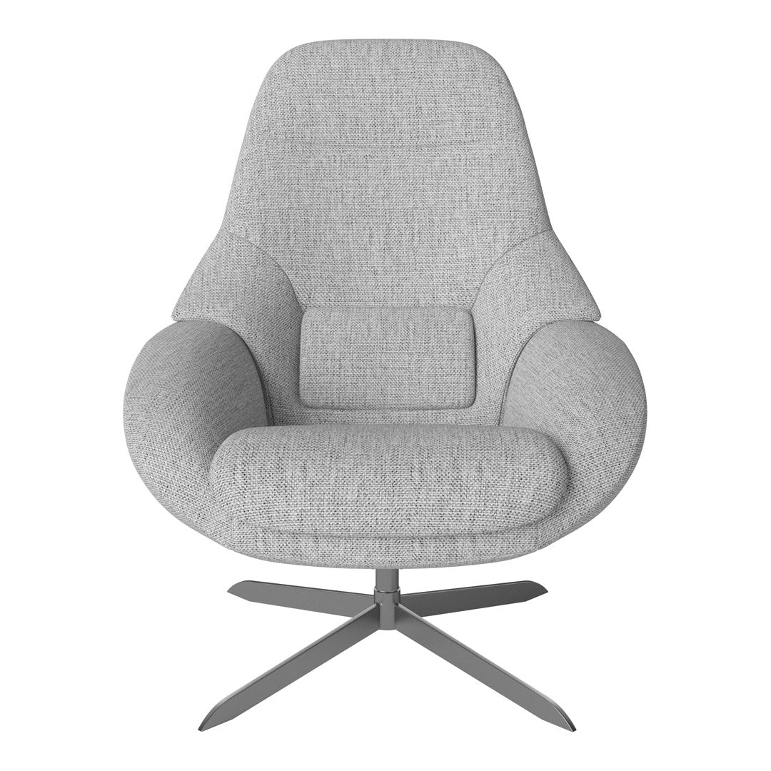 Fauteuil de salon pivotant contemporain en tissu ou en cuir, avec forme incurvée ergonomique pour le salon