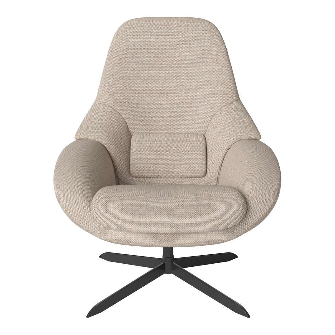 Fauteuil de salon pivotant contemporain en tissu ou en cuir, avec forme incurvée ergonomique pour le salon