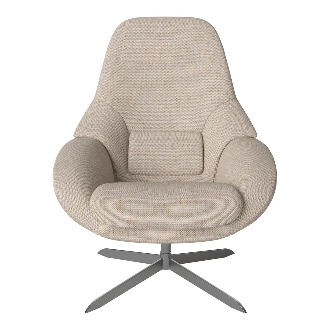 Fauteuil de salon pivotant contemporain en tissu ou en cuir, avec forme incurvée ergonomique pour le salon