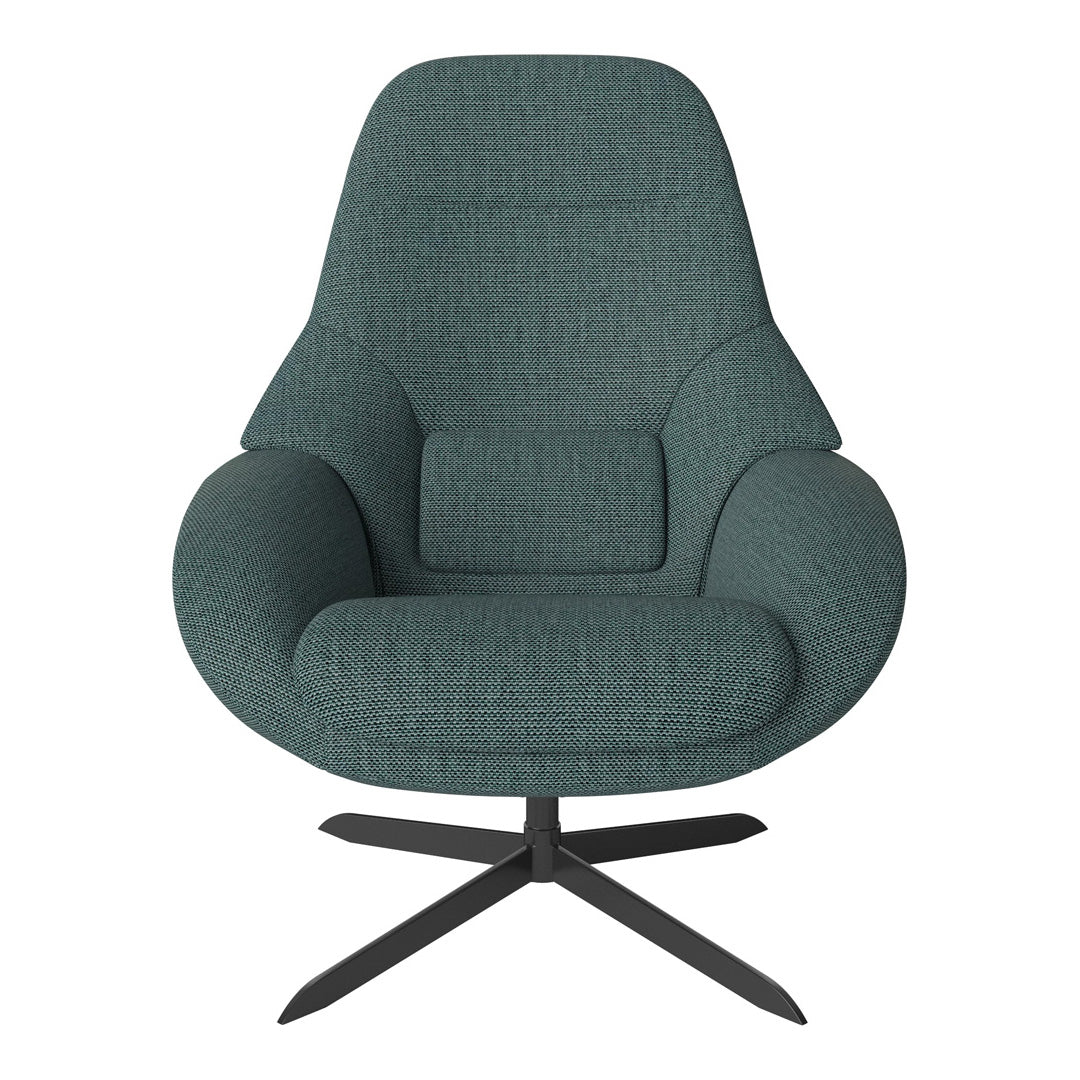 Fauteuil de salon pivotant contemporain en tissu ou en cuir, avec forme incurvée ergonomique pour le salon