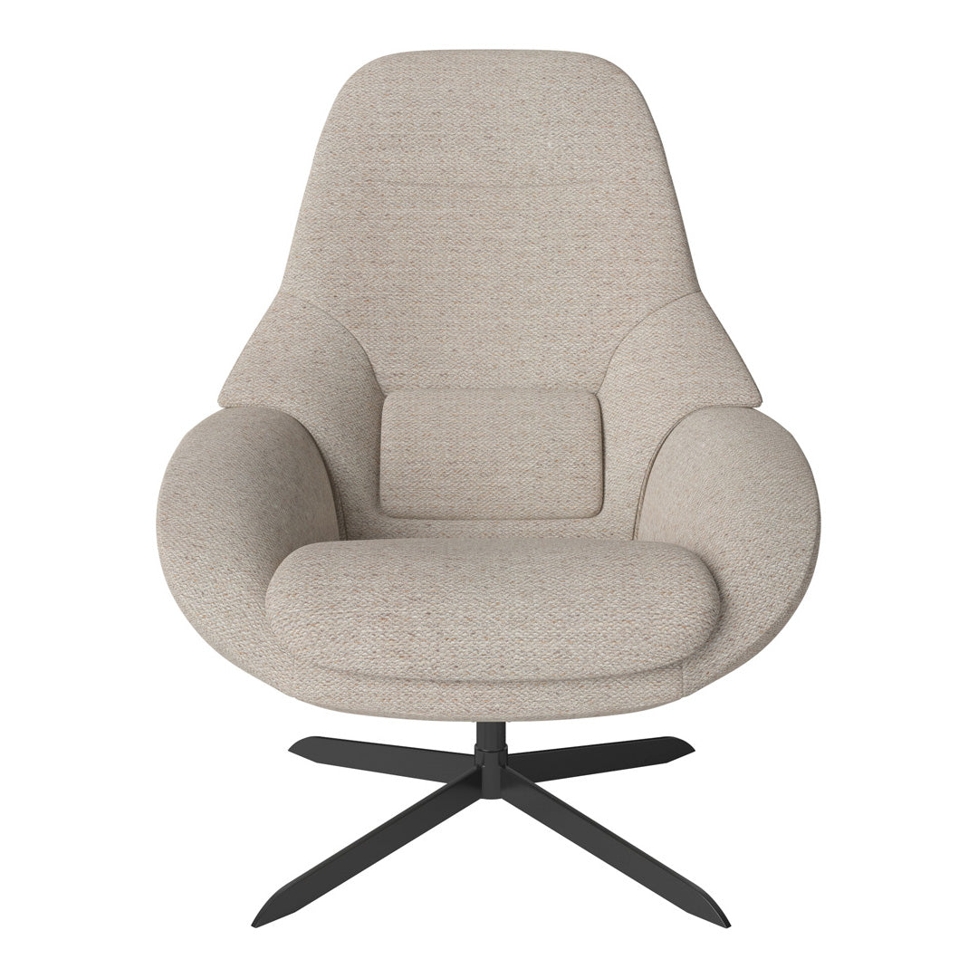 Fauteuil de salon pivotant contemporain en tissu ou en cuir, avec forme incurvée ergonomique pour le salon