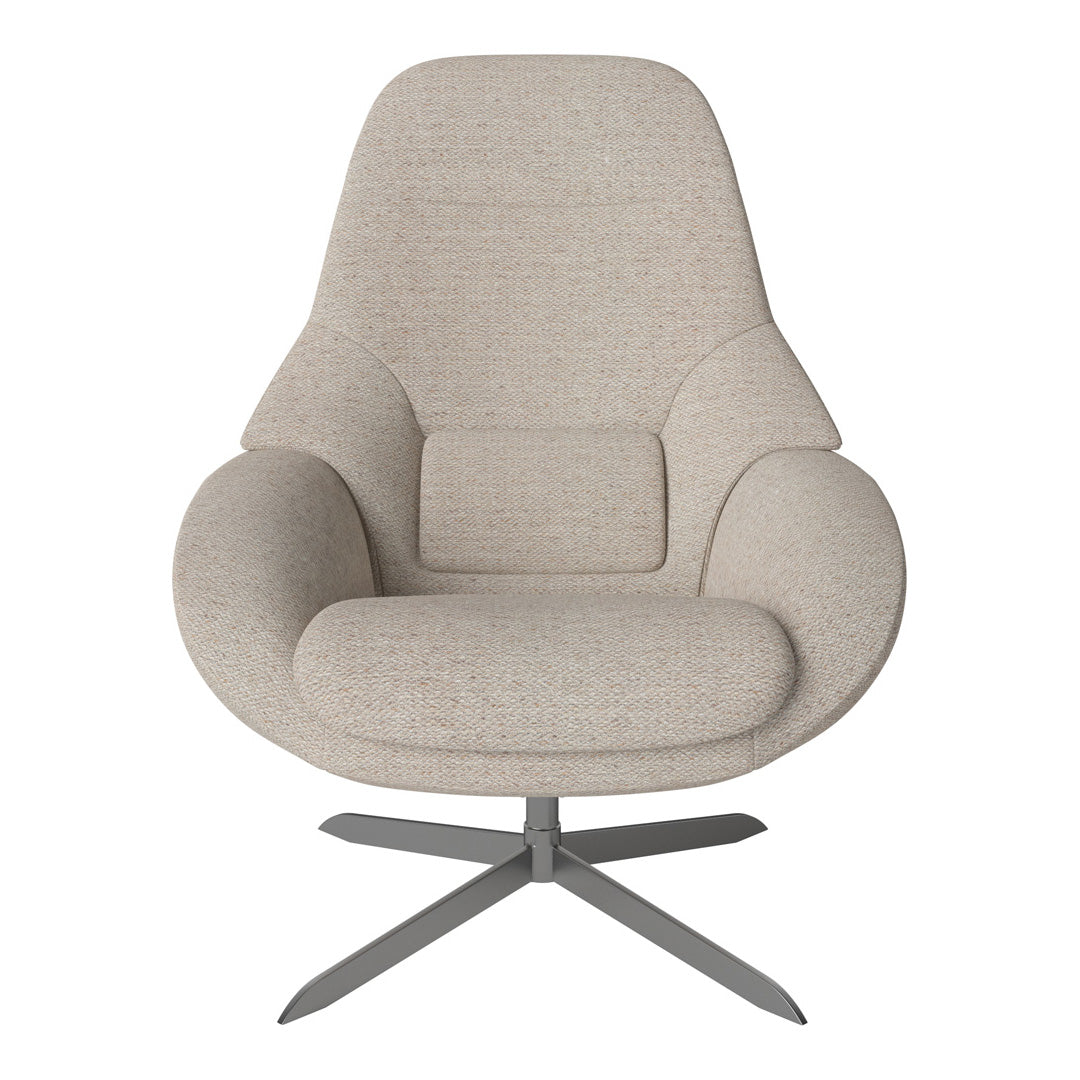 Fauteuil de salon pivotant contemporain en tissu ou en cuir, avec forme incurvée ergonomique pour le salon