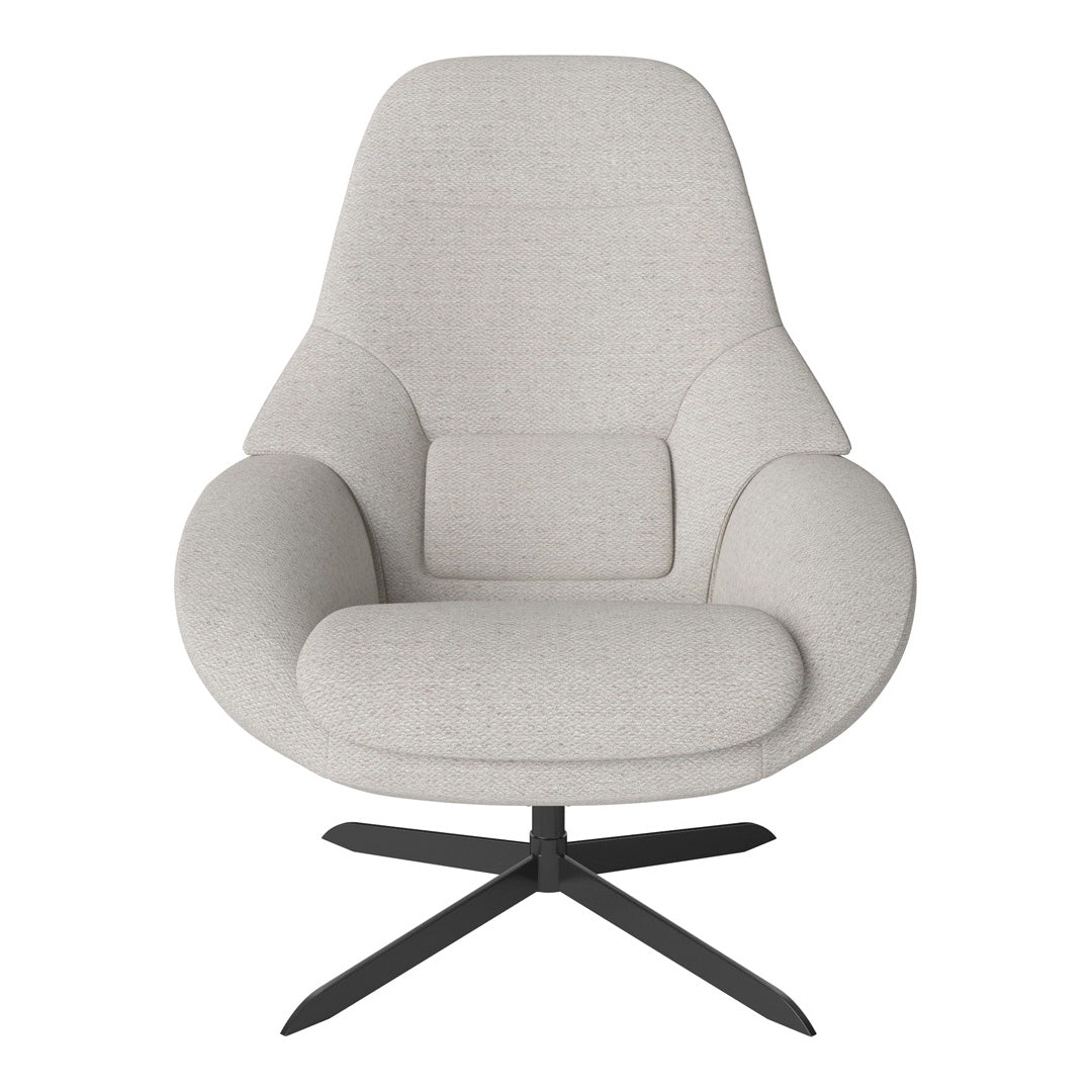Fauteuil de salon pivotant contemporain en tissu ou en cuir, avec forme incurvée ergonomique pour le salon