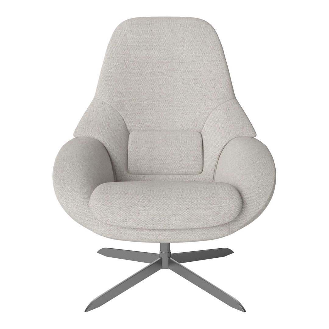 Fauteuil de salon pivotant contemporain en tissu ou en cuir, avec forme incurvée ergonomique pour le salon