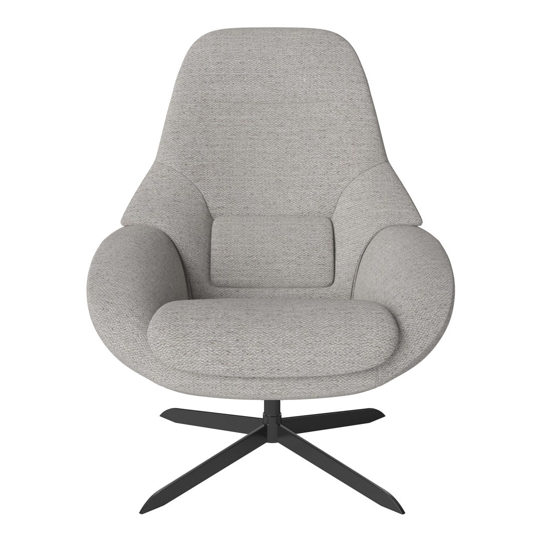 Fauteuil de salon pivotant contemporain en tissu ou en cuir, avec forme incurvée ergonomique pour le salon