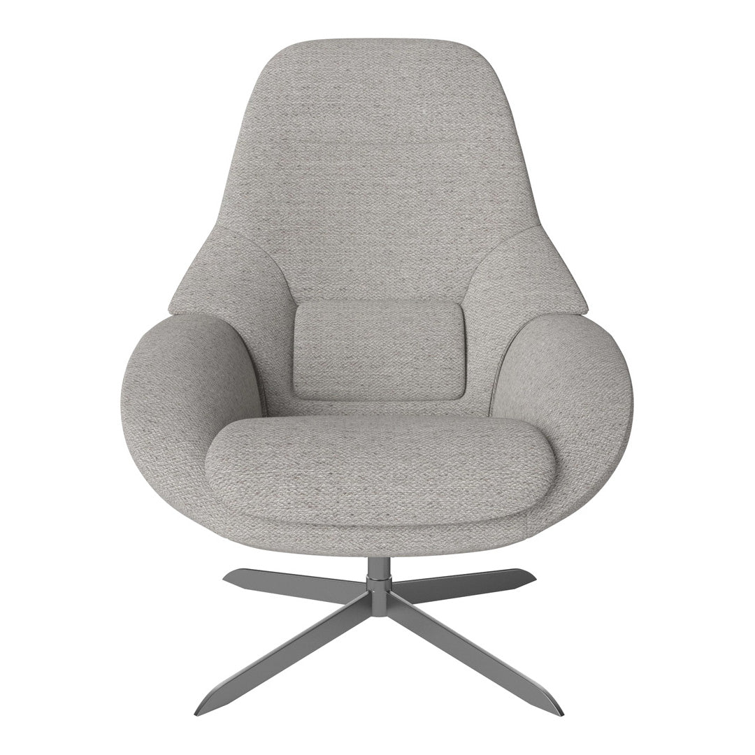 Fauteuil de salon pivotant contemporain en tissu ou en cuir, avec forme incurvée ergonomique pour le salon