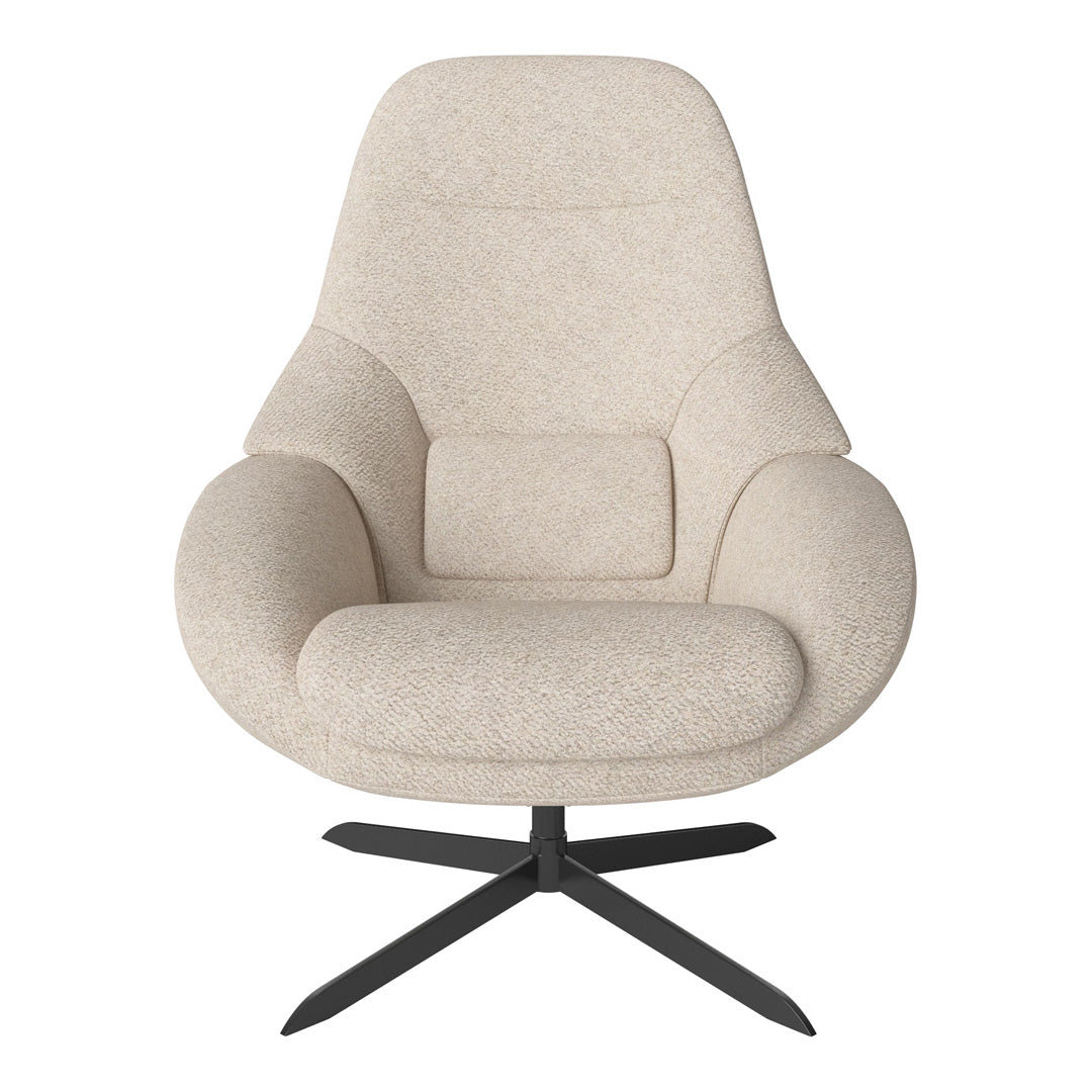 Fauteuil de salon pivotant contemporain en tissu ou en cuir, avec forme incurvée ergonomique pour le salon