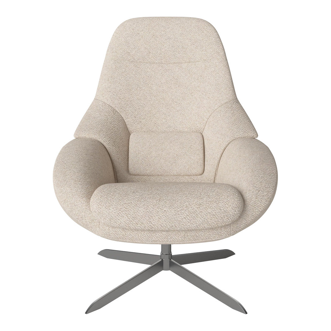 Fauteuil de salon pivotant contemporain en tissu ou en cuir, avec forme incurvée ergonomique pour le salon