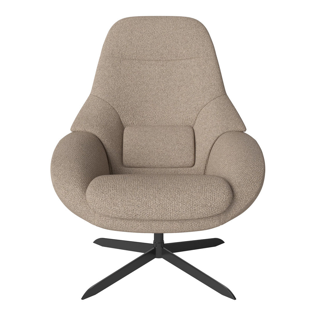 Fauteuil de salon pivotant contemporain en tissu ou en cuir, avec forme incurvée ergonomique pour le salon
