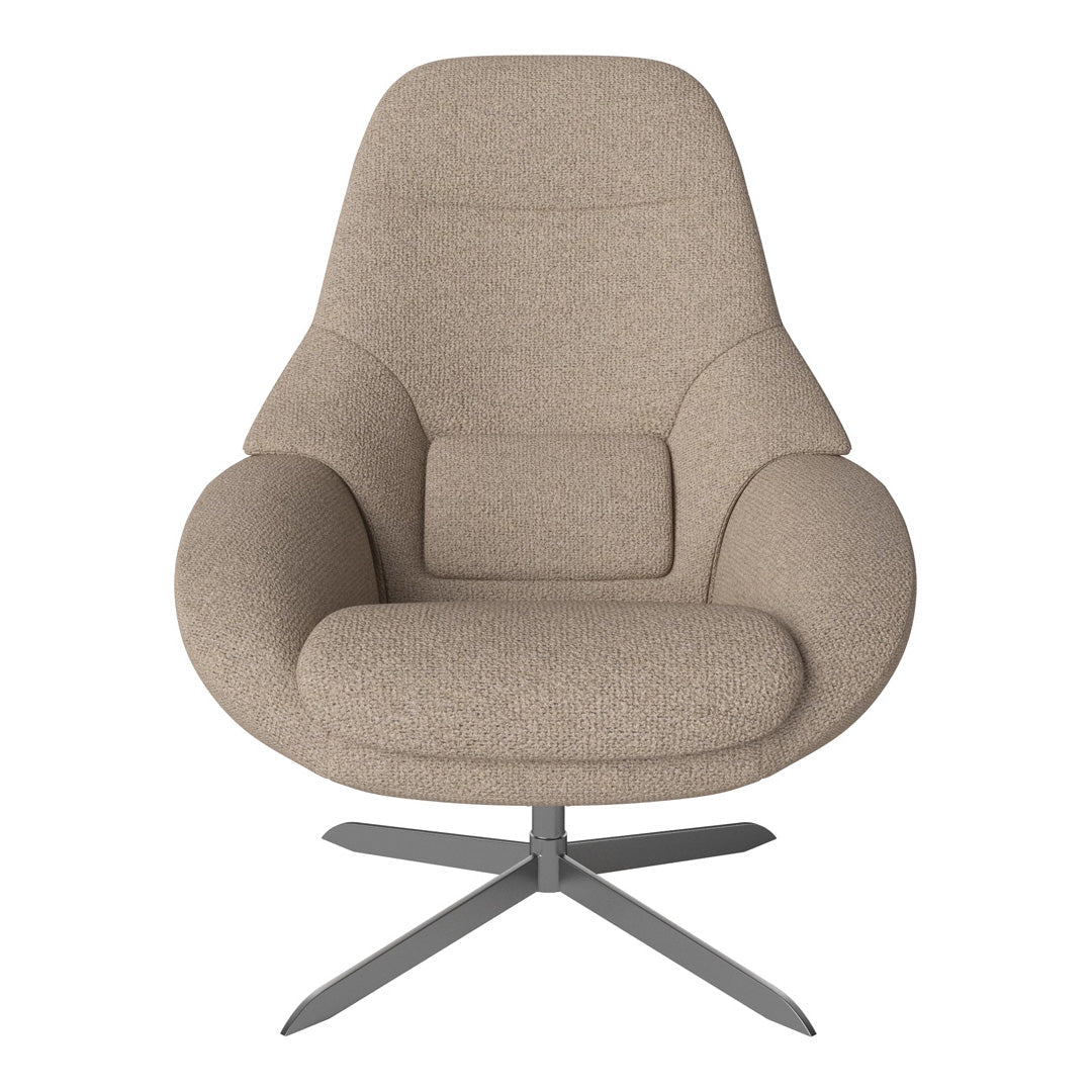 Fauteuil de salon pivotant contemporain en tissu ou en cuir, avec forme incurvée ergonomique pour le salon