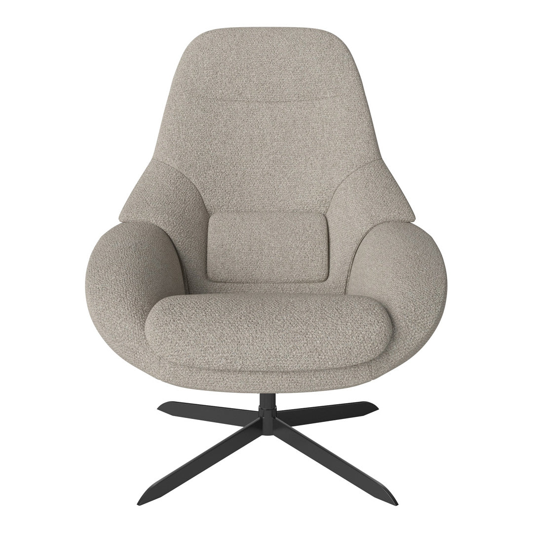 Fauteuil de salon pivotant contemporain en tissu ou en cuir, avec forme incurvée ergonomique pour le salon
