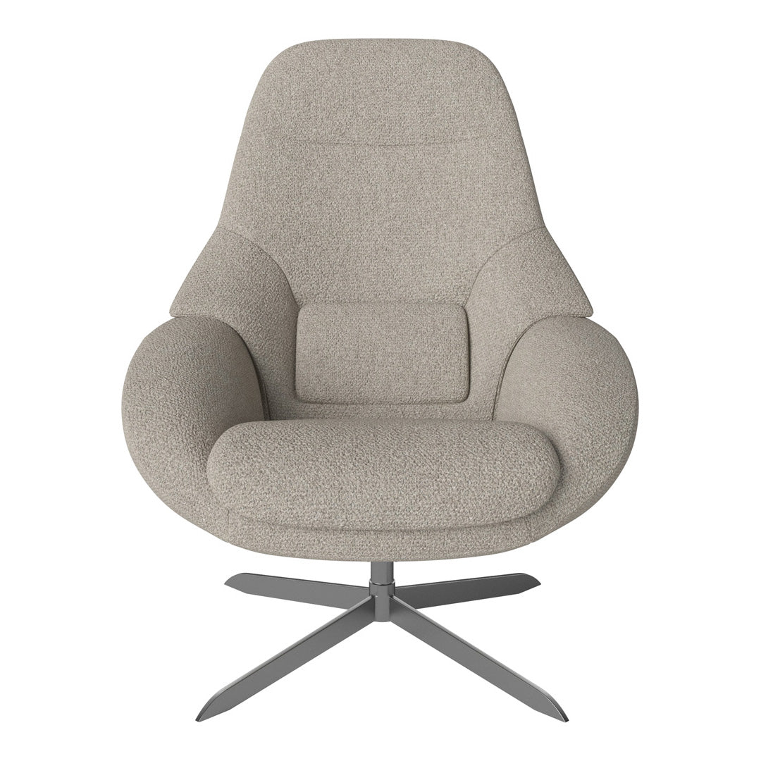 Fauteuil de salon pivotant contemporain en tissu ou en cuir, avec forme incurvée ergonomique pour le salon