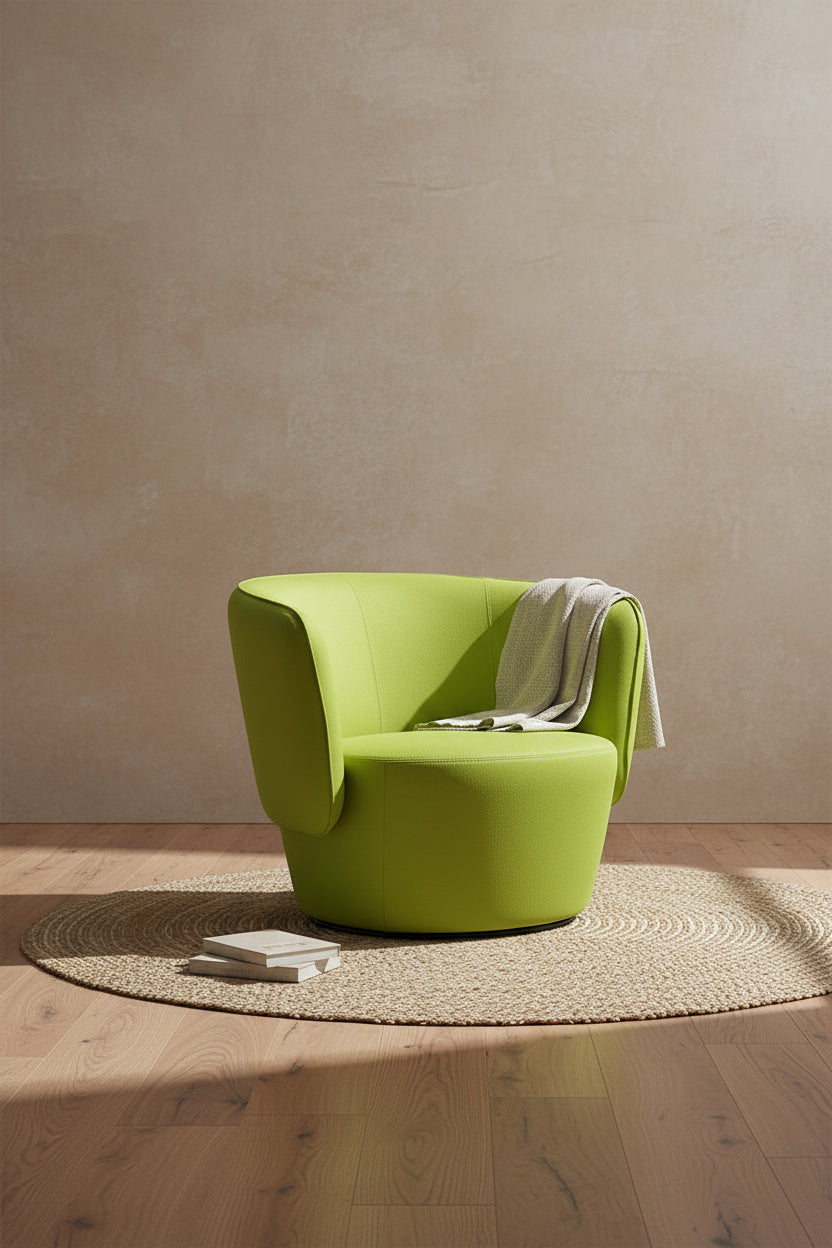Fauteuil de salon moderne entièrement rembourré avec accoudoir intégré et assise ovale pour salon