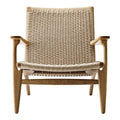 Fauteuil de salon scandinave en chêne massif et corde de papier avec accoudoirs larges et dossier inclinable pour salon