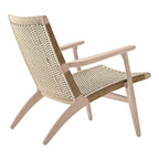Fauteuil de salon scandinave en chêne massif et corde de papier avec accoudoirs larges et dossier inclinable pour salon