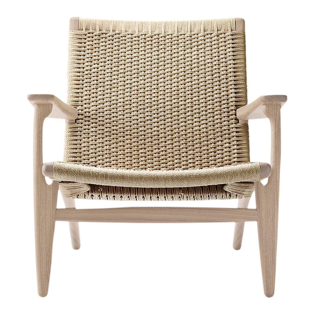 Fauteuil de salon scandinave en chêne massif et corde de papier avec accoudoirs larges et dossier inclinable pour salon