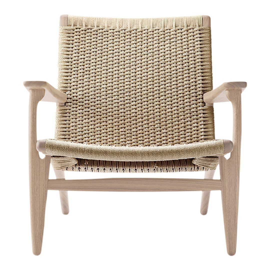 Fauteuil de salon scandinave en chêne massif et corde de papier avec accoudoirs larges et dossier inclinable pour salon