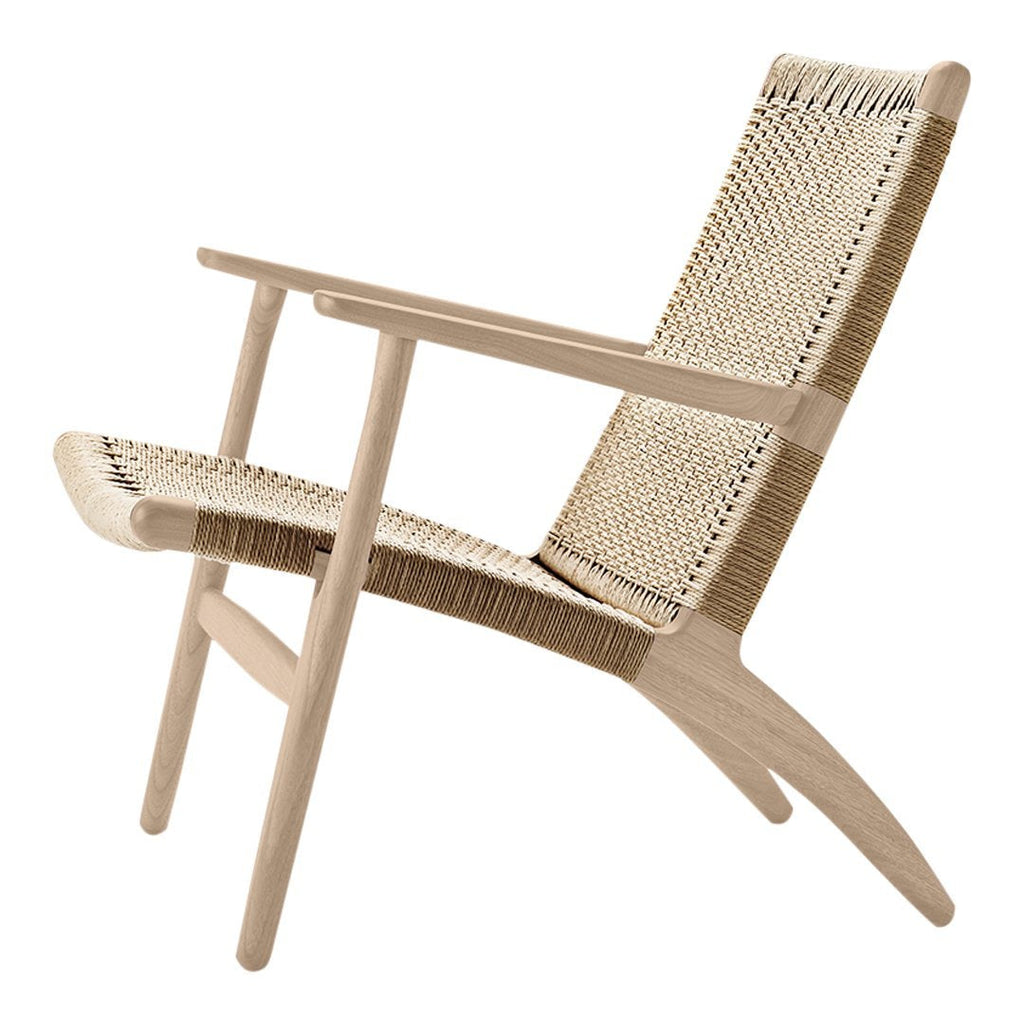 Fauteuil de salon scandinave en chêne massif et corde de papier avec accoudoirs larges et dossier inclinable pour salon