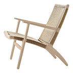 Fauteuil de salon scandinave en chêne massif et corde de papier avec accoudoirs larges et dossier inclinable pour salon