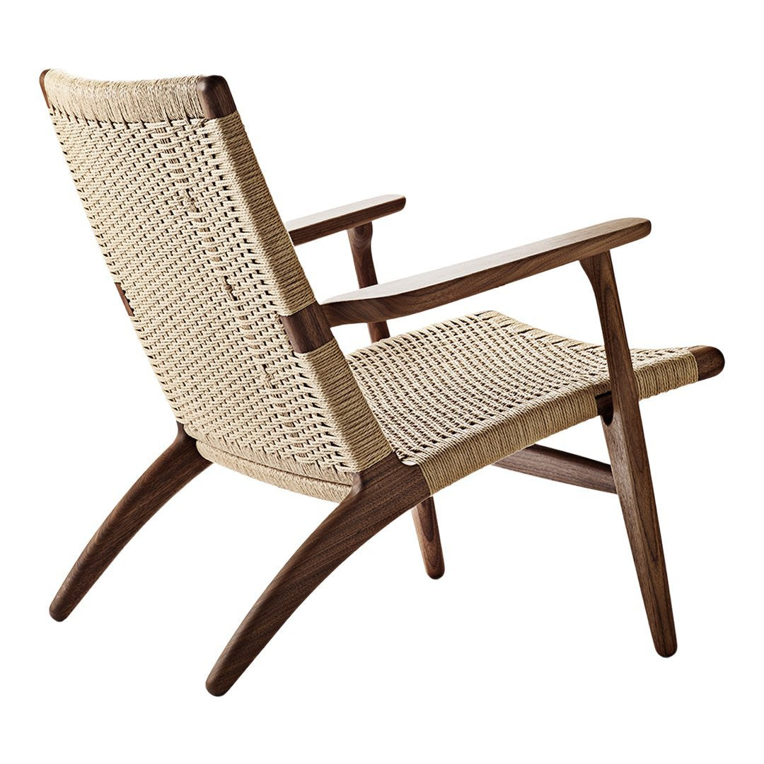 Fauteuil de salon scandinave en chêne massif et corde de papier avec accoudoirs larges et dossier inclinable pour salon