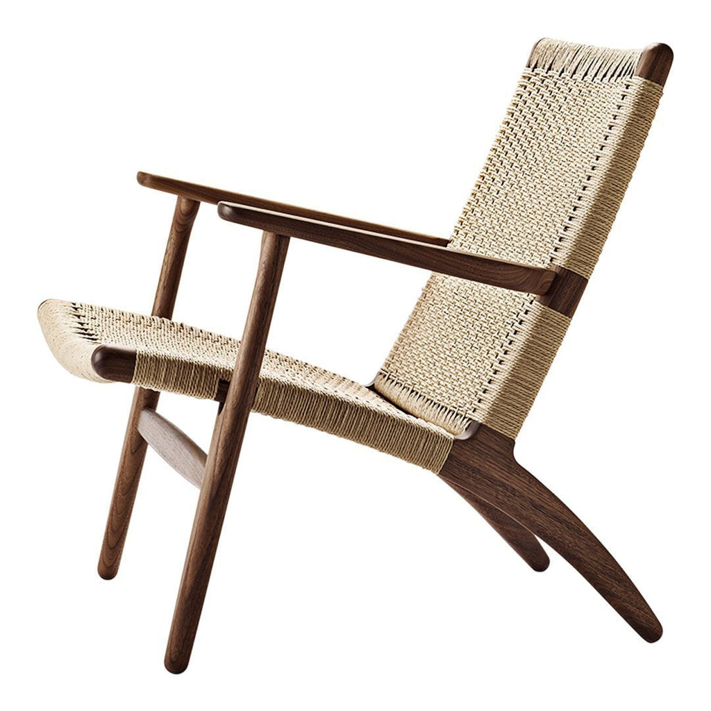 Fauteuil de salon scandinave en chêne massif et corde de papier avec accoudoirs larges et dossier inclinable pour salon