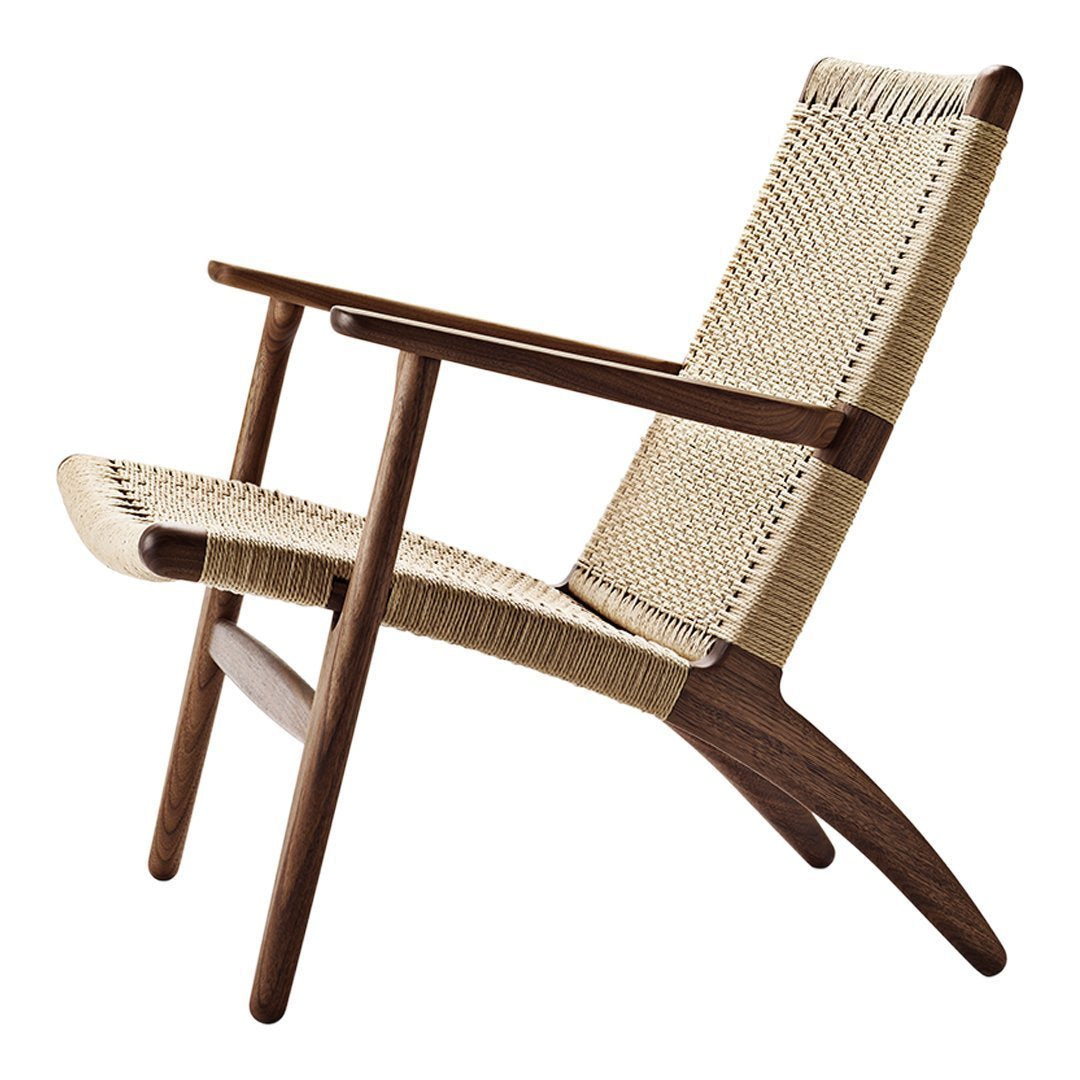 Fauteuil de salon scandinave en chêne massif et corde de papier avec accoudoirs larges et dossier inclinable pour salon