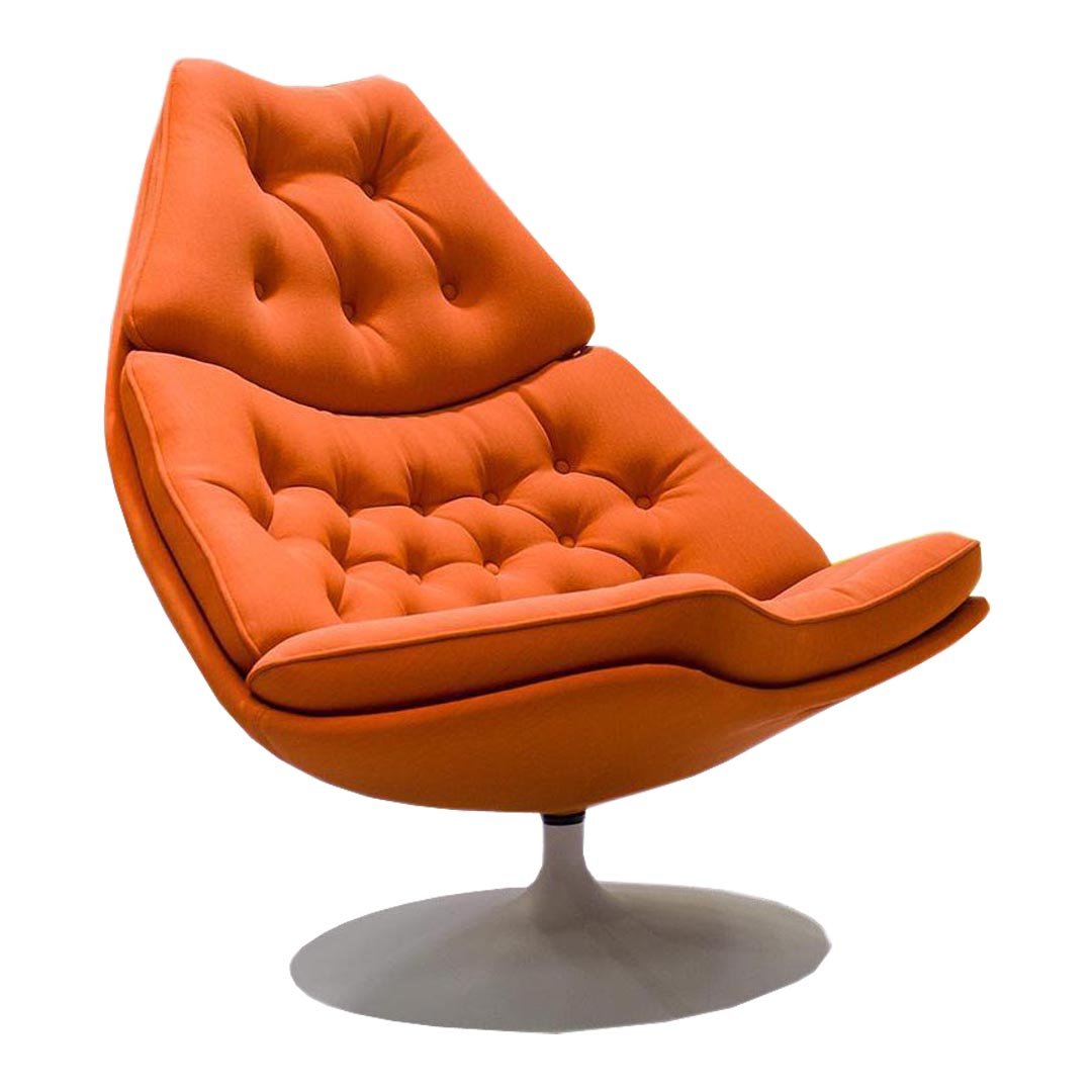 Fauteuil lounge pivotant à dossier haut rembourré de style Mid-Century avec piétement disque pour salon