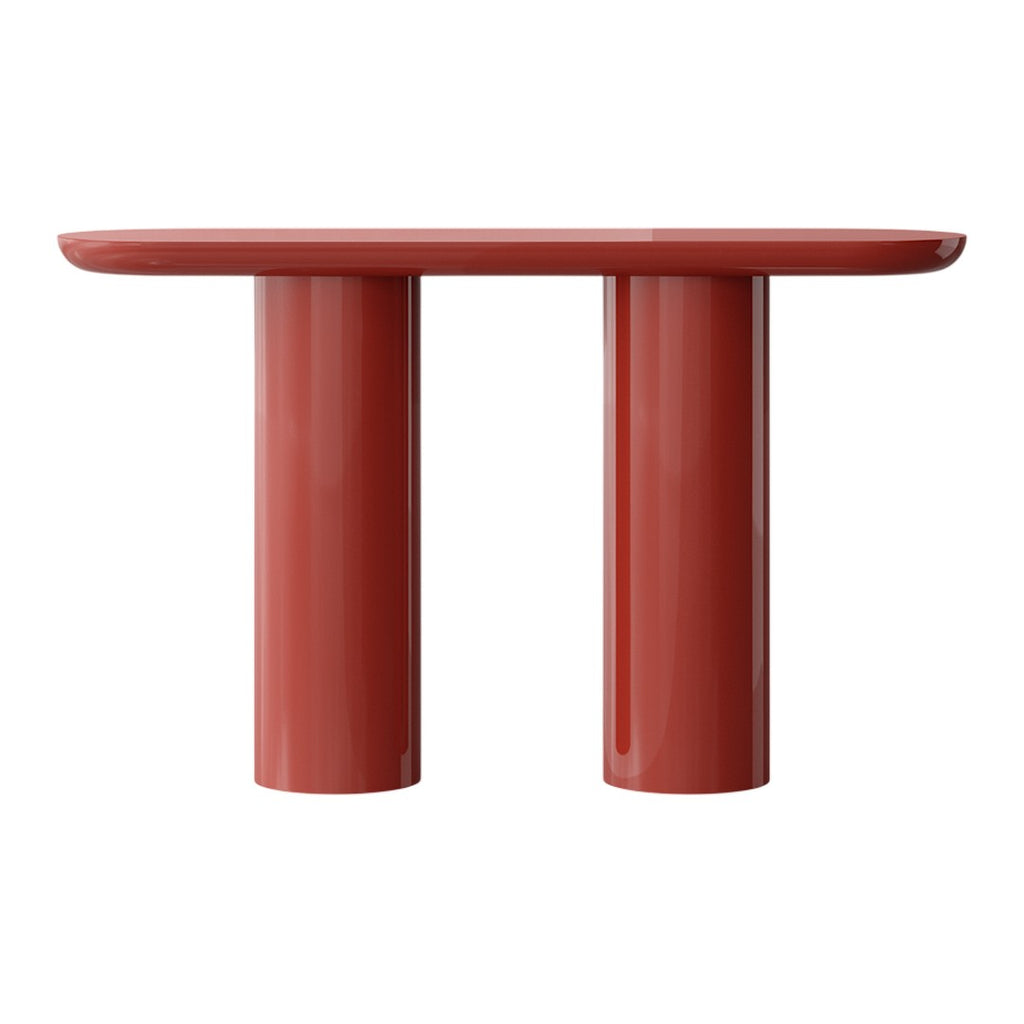 Console moderne laquée avec plateau ovale et pieds cylindriques pour le couloir