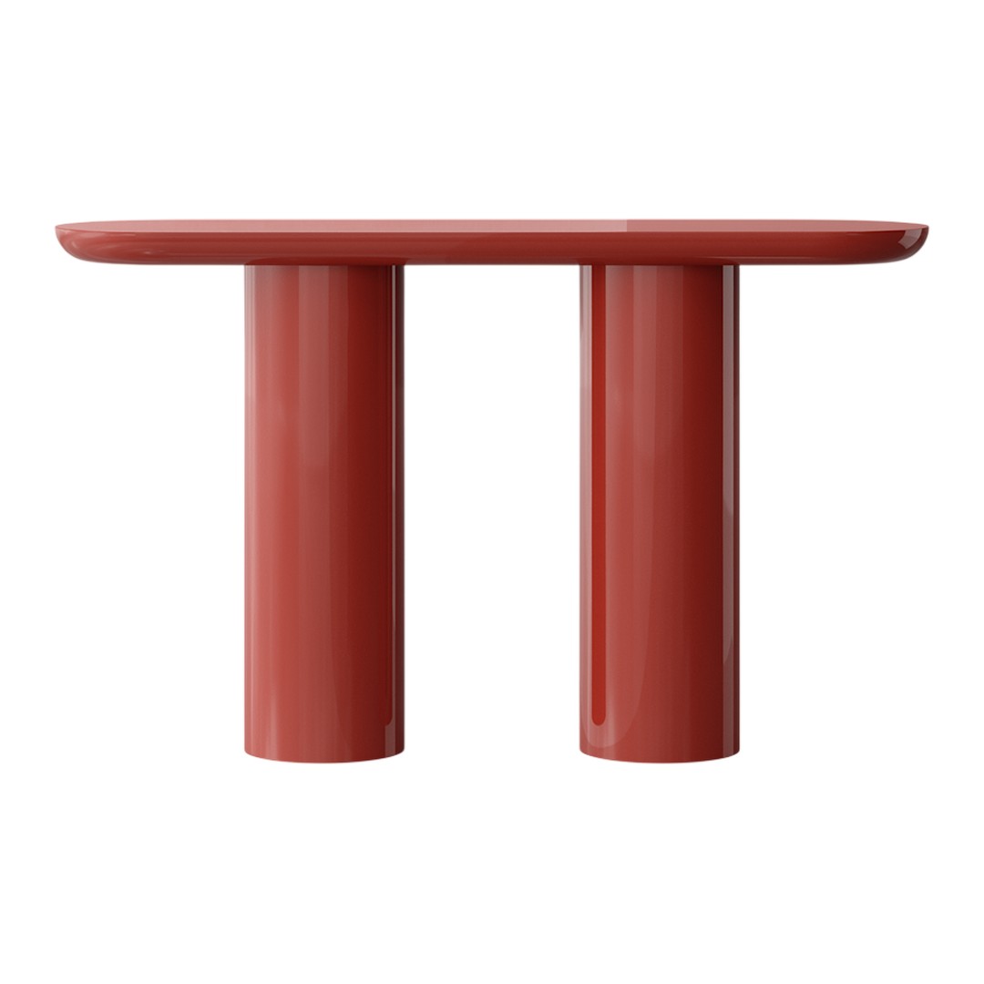 Console moderne laquée avec plateau ovale et pieds cylindriques pour le couloir