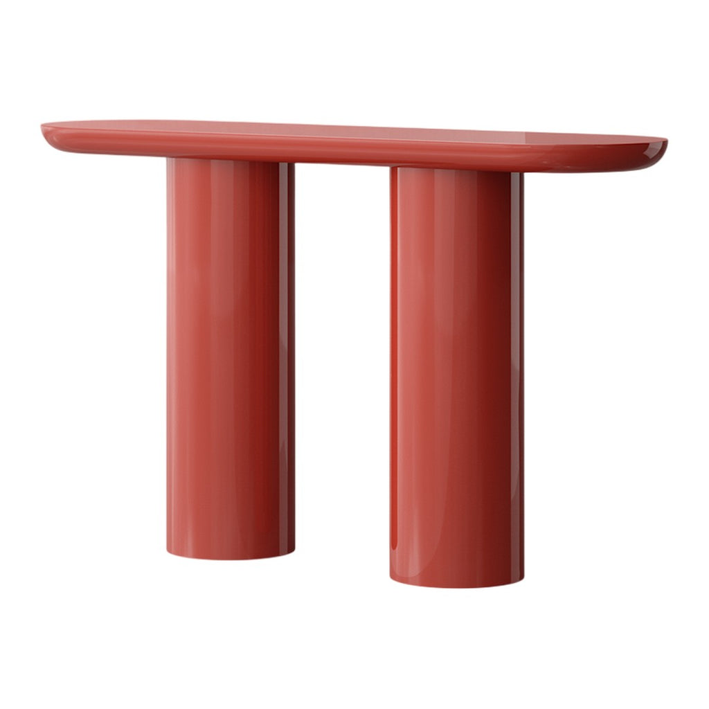 Console moderne laquée avec plateau ovale et pieds cylindriques pour le couloir