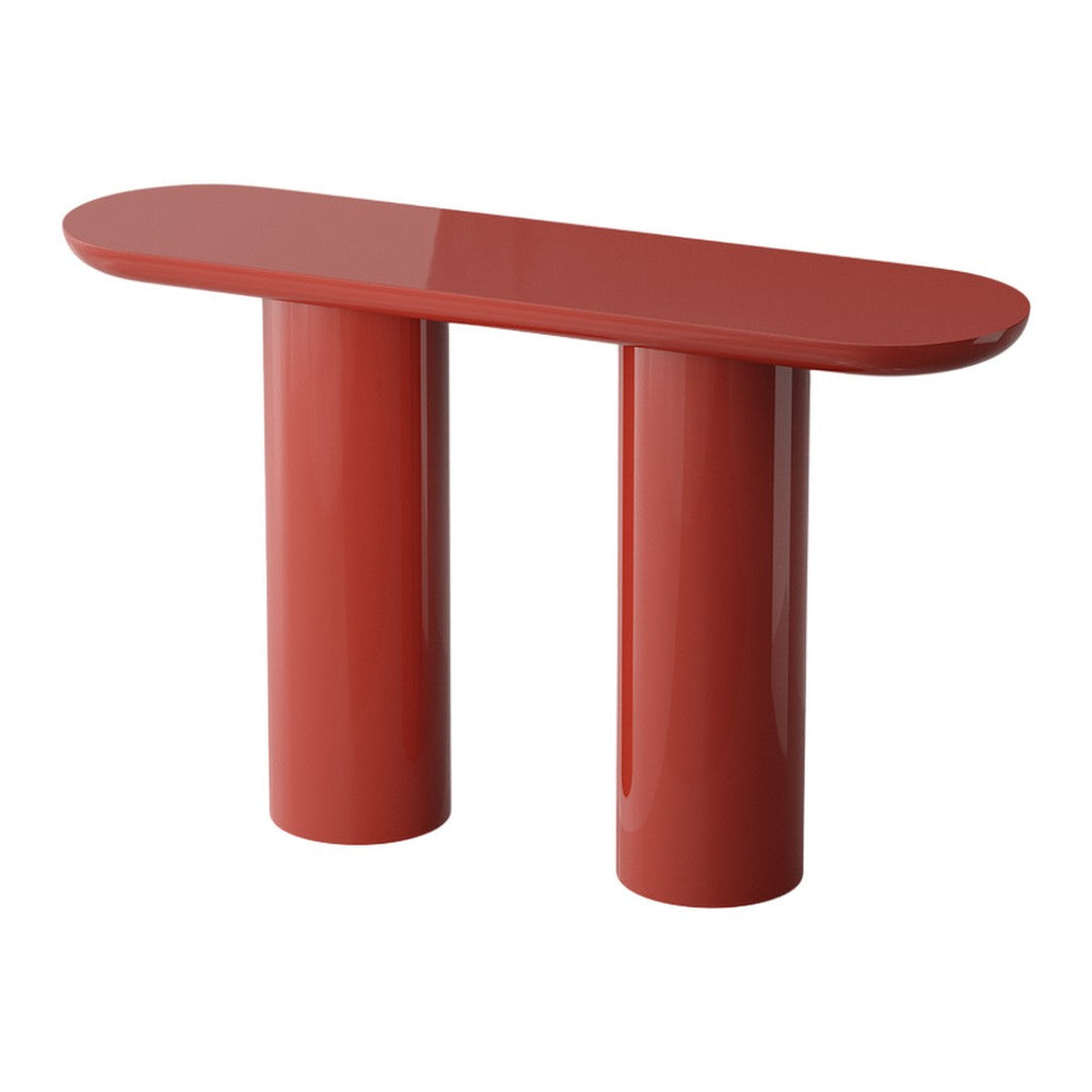 Console moderne laquée avec plateau ovale et pieds cylindriques pour le couloir