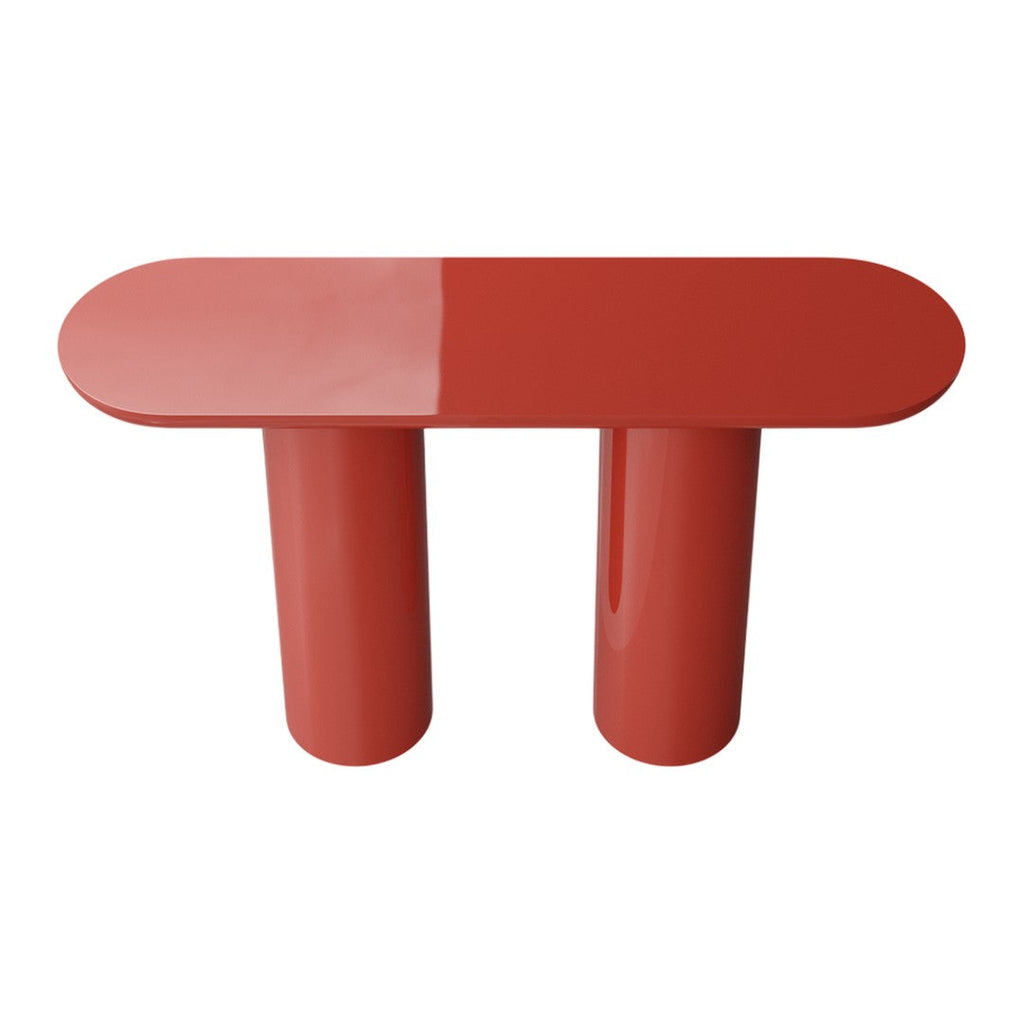 Console moderne laquée avec plateau ovale et pieds cylindriques pour le couloir