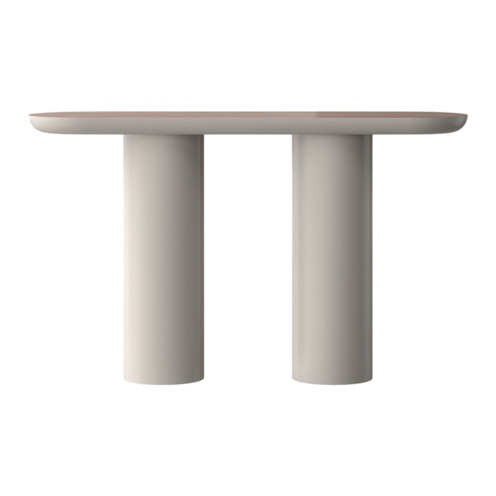 Console moderne laquée avec plateau ovale et pieds cylindriques pour le couloir