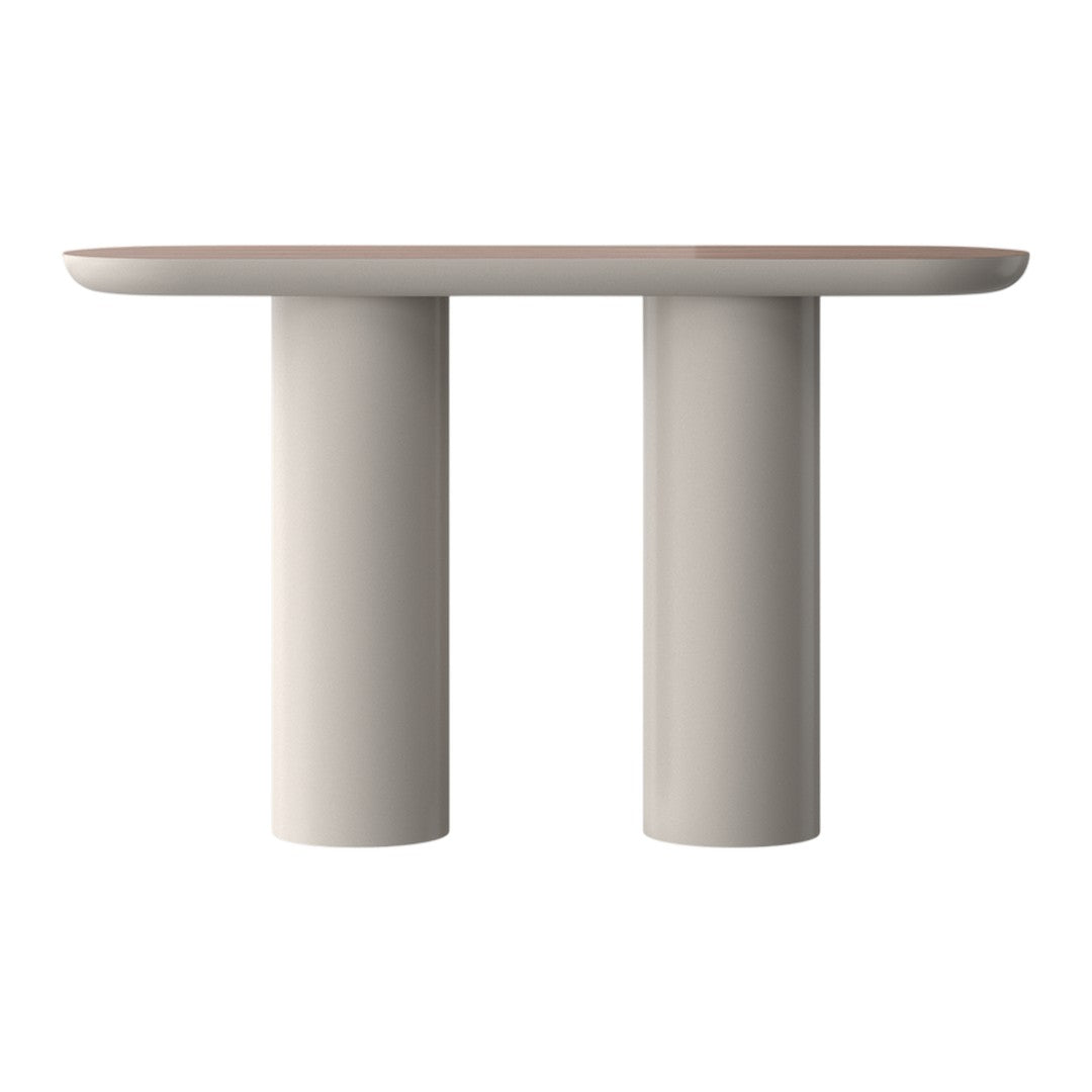 Console moderne laquée avec plateau ovale et pieds cylindriques pour le couloir