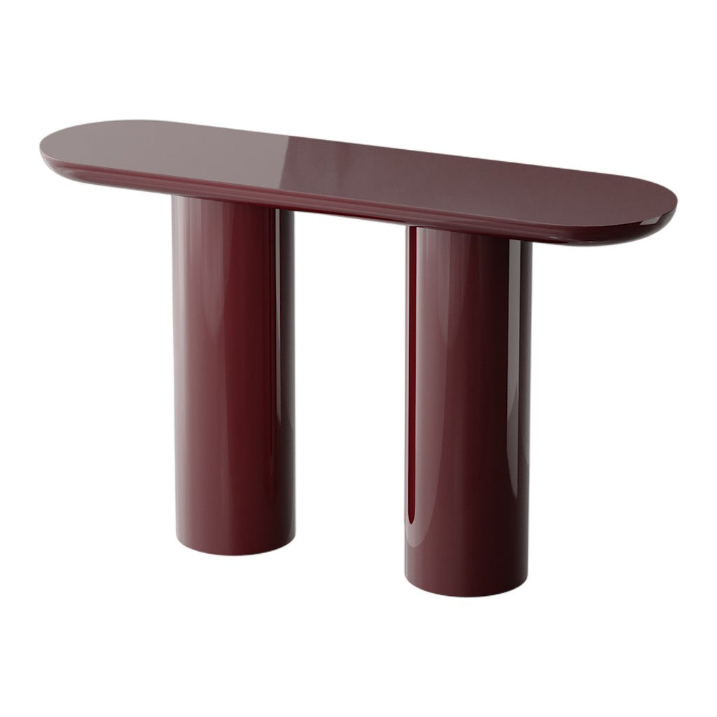 Console moderne laquée avec plateau ovale et pieds cylindriques pour le couloir
