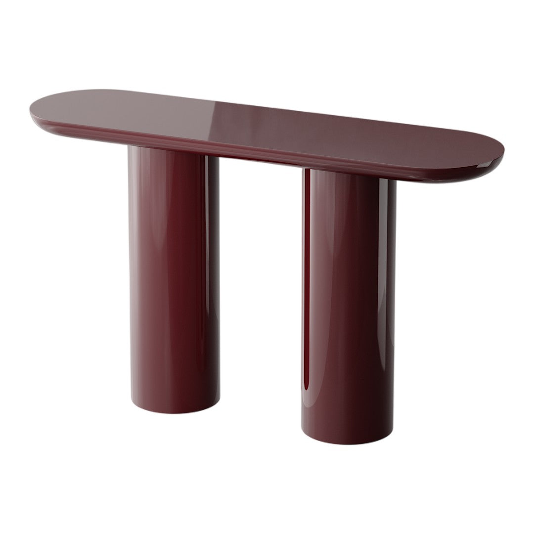 Console moderne laquée avec plateau ovale et pieds cylindriques pour le couloir