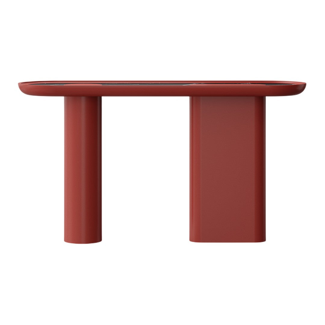 Console laquée de luxe avec plateau ovale en marbre Arabescato pour couloir ou salon