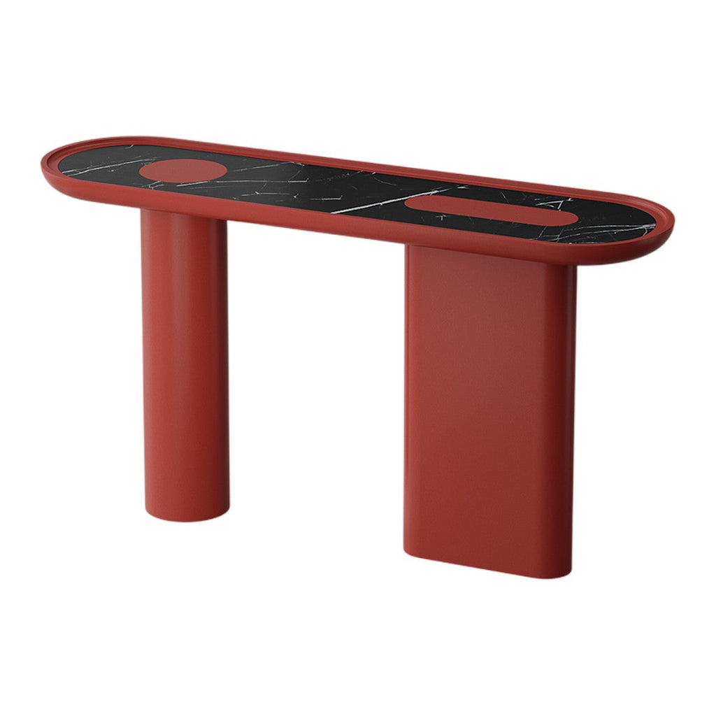 Console laquée de luxe avec plateau ovale en marbre Arabescato pour couloir ou salon