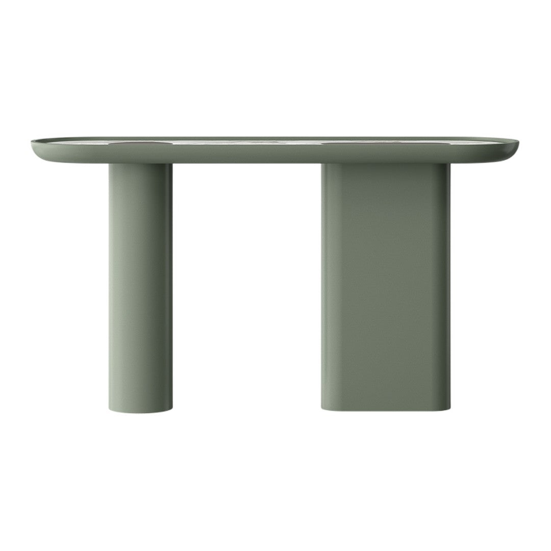 Console laquée de luxe avec plateau ovale en marbre Arabescato pour couloir ou salon
