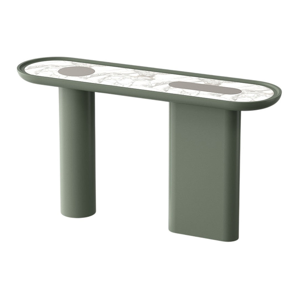 Console laquée de luxe avec plateau ovale en marbre Arabescato pour couloir ou salon