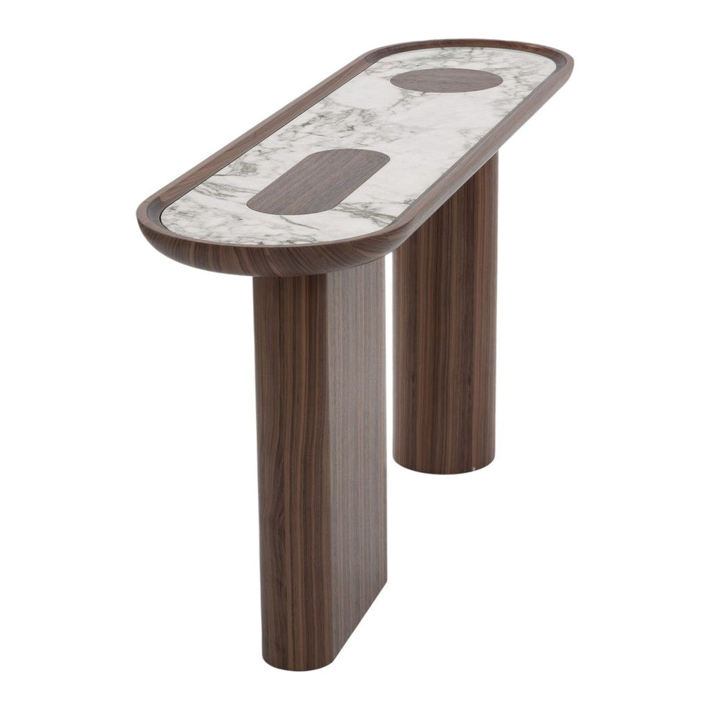 Console laquée de luxe avec plateau ovale en marbre Arabescato pour couloir ou salon