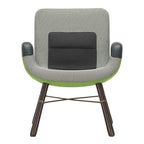Fauteuil lounge contemporain en matériaux mixtes avec détails en bois, métal et cuir pour le salon