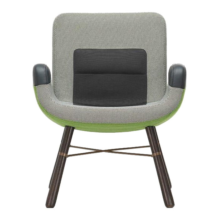 Fauteuil lounge contemporain en matériaux mixtes avec détails en bois, métal et cuir pour le salon